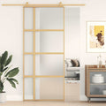 Porta Scorrevole Dorata 90x205 cm Vetro Smerigliato ESG Alluminio