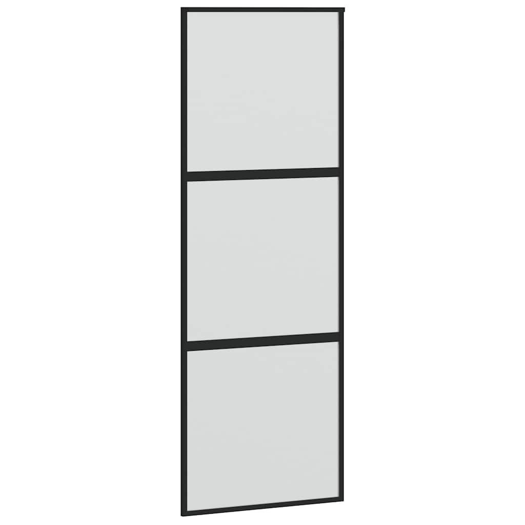 Porta Scorrevole Nera 76x205 cm Vetro Temperato e Alluminio