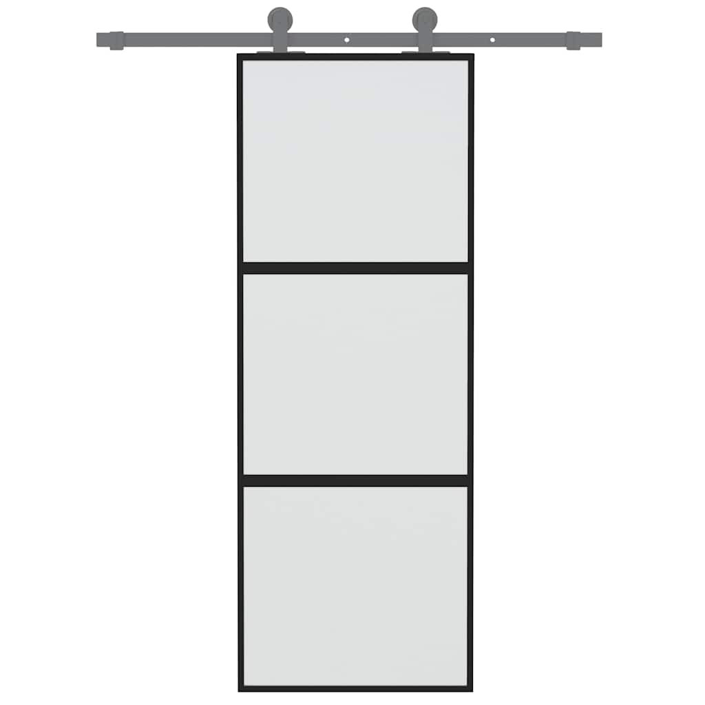 Porta Scorrevole Nera 76x205 cm Vetro Temperato e Alluminio