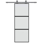 Porta Scorrevole Nera 76x205 cm Vetro Temperato e Alluminio