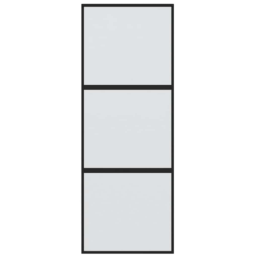 Porta Scorrevole Nera 76x205 cm Vetro Temperato e Alluminio