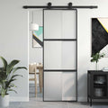 Porta Scorrevole Nera 76x205 cm Vetro Temperato e Alluminio