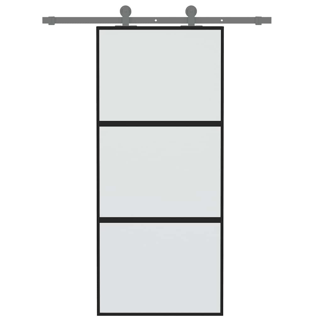 Porta Scorrevole Nera 90x205 cm in Vetro Temperato e Alluminio