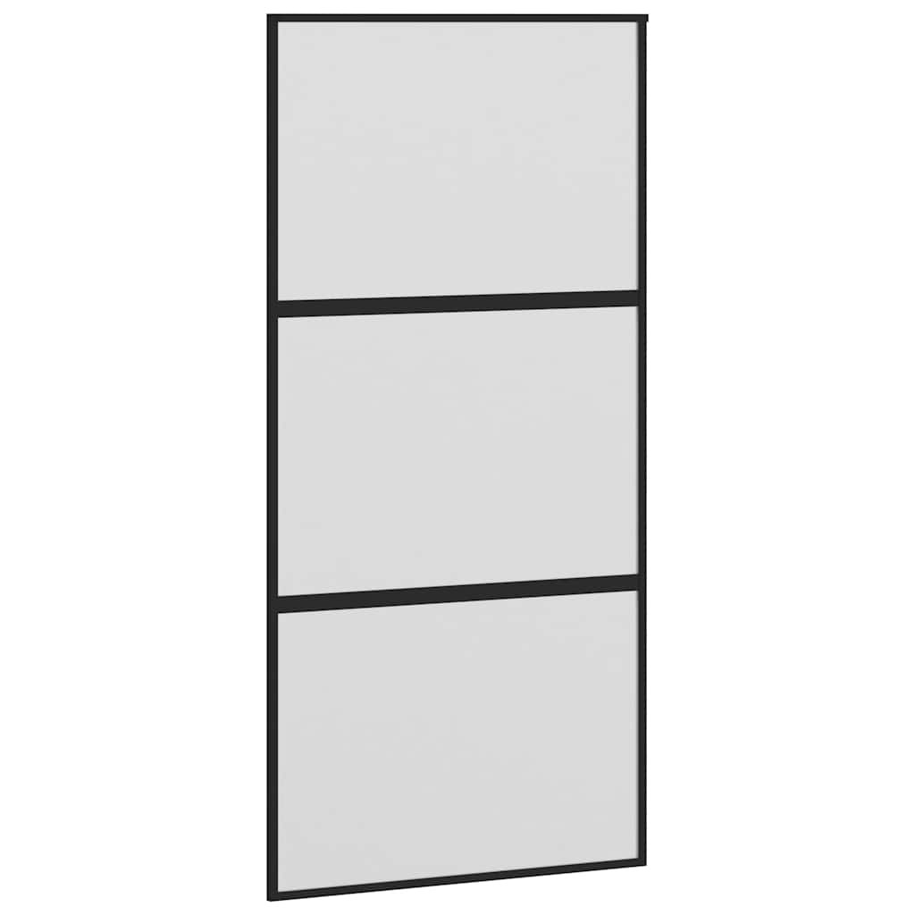 Porta Scorrevole Nera 102,5x205 cm Vetro Temperato e Alluminio