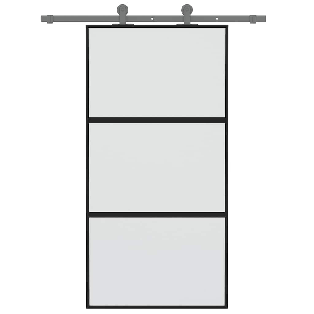 Porta Scorrevole Nera 102,5x205 cm Vetro Temperato e Alluminio