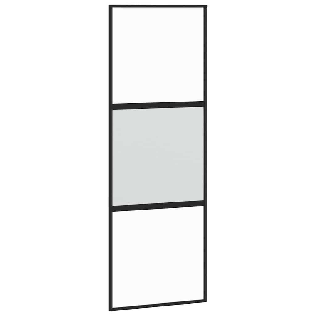Porta Scorrevole Nera 76x205 cm Vetro Temperato e Alluminio