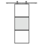 Porta Scorrevole Nera 76x205 cm Vetro Temperato e Alluminio