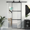 Porta Scorrevole Nera 76x205 cm Vetro Temperato e Alluminio