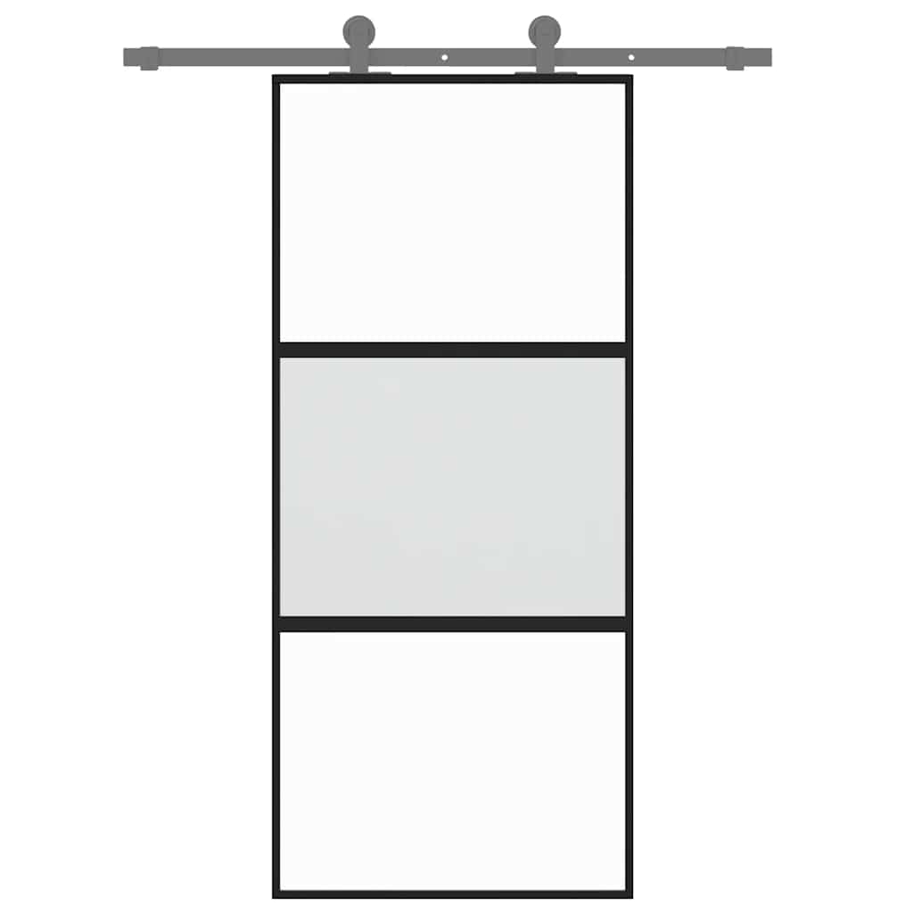 Porta Scorrevole Nera 90x205 cm Vetro Temperato e Alluminio