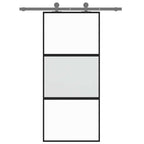 Porta Scorrevole Nera 90x205 cm Vetro Temperato e Alluminio