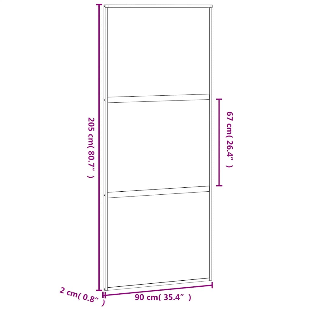 Porta Scorrevole Nera 90x205 cm Vetro Temperato e Alluminio