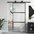 Porta Scorrevole Nera 90x205 cm Vetro Temperato e Alluminio