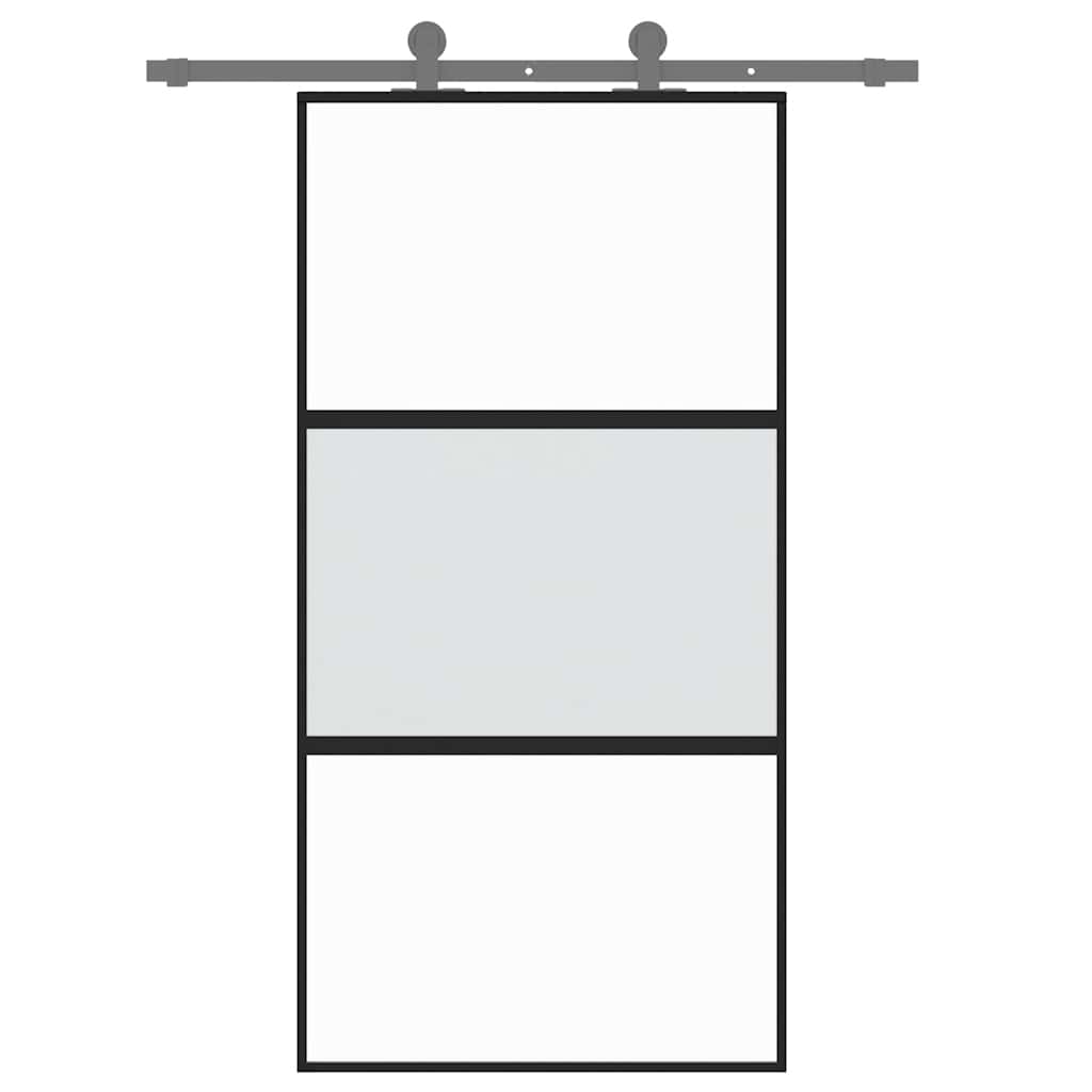 Porta Scorrevole Nera 102,5x205 cm Vetro Temperato e Alluminio