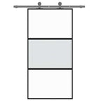 Porta Scorrevole Nera 102,5x205 cm Vetro Temperato e Alluminio