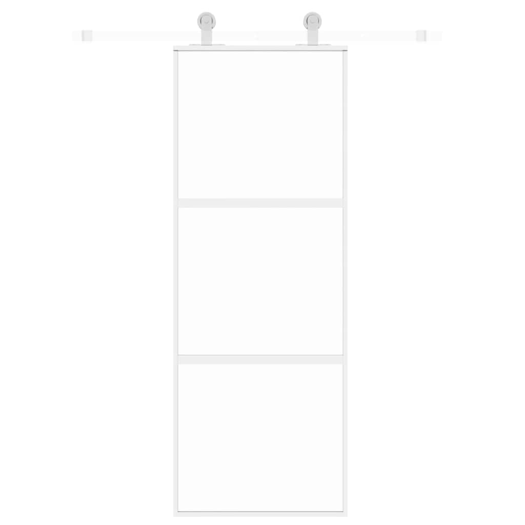 Porta Scorrevole Bianca 76x205 cm Vetro Temperato e Alluminio