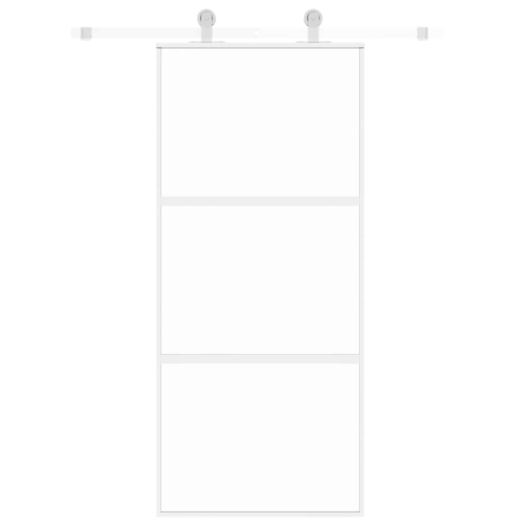 Porta Scorrevole Bianca 90x205 cm Vetro Temperato e Alluminio