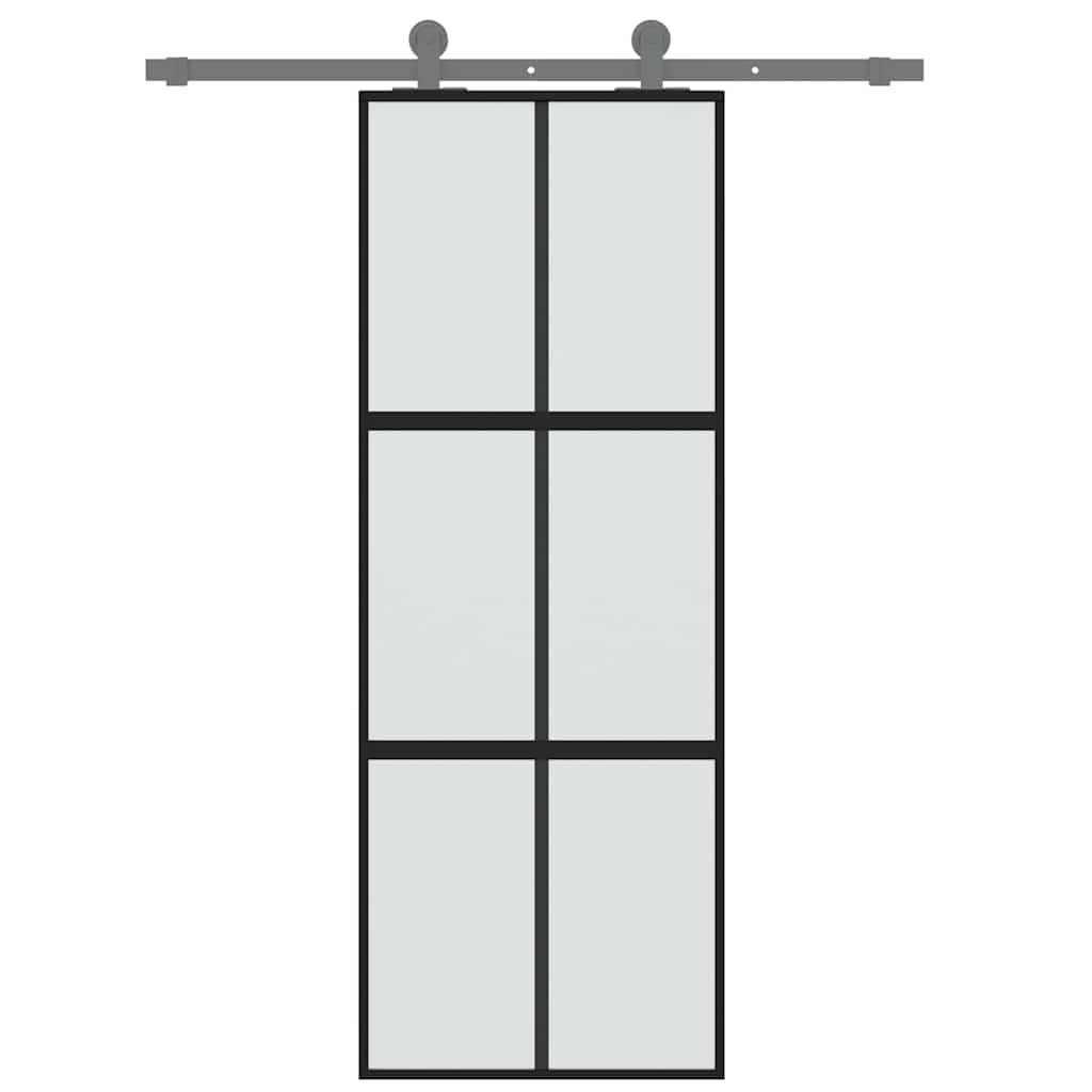 Porta Scorrevole Nera 76x205 cm Vetro Temperato e Alluminio