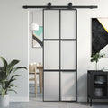 Porta Scorrevole Nera 76x205 cm Vetro Temperato e Alluminio