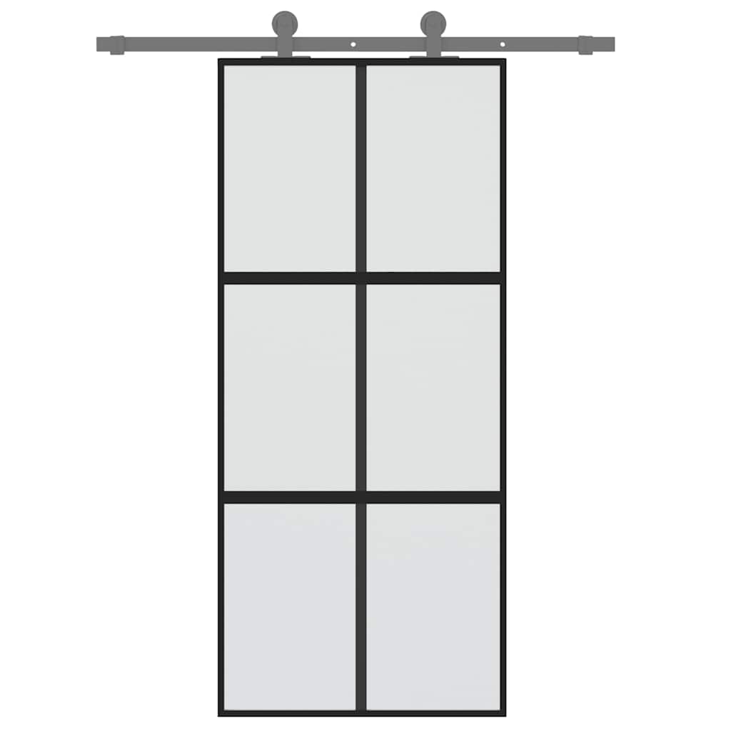 Porta Scorrevole Nera 90x205 cm Vetro Temperato Alluminio