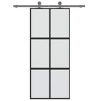 Porta Scorrevole Nera 90x205 cm Vetro Temperato Alluminio