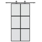 Porta Scorrevole Nera 102,5x205 cm Vetro Temperato e Alluminio