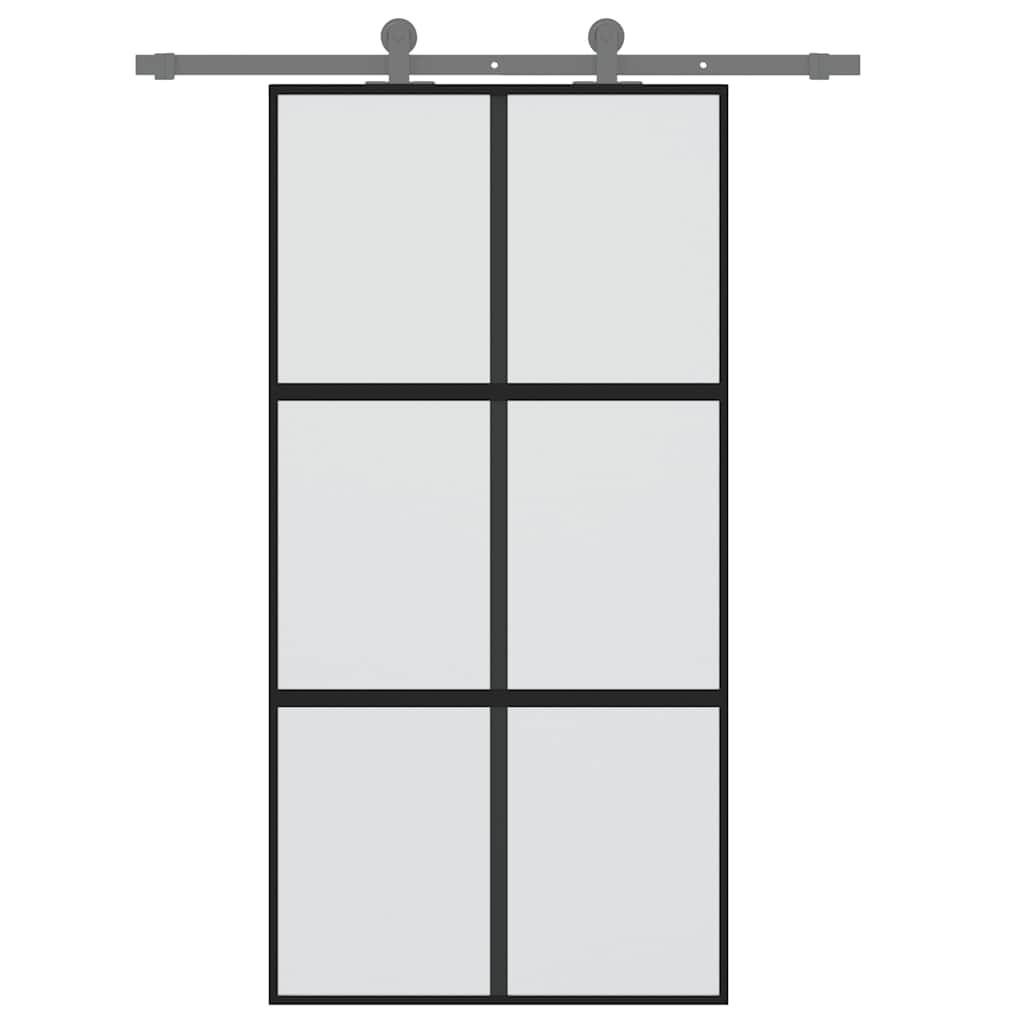 Porta Scorrevole Nera 102,5x205 cm Vetro Temperato e Alluminio