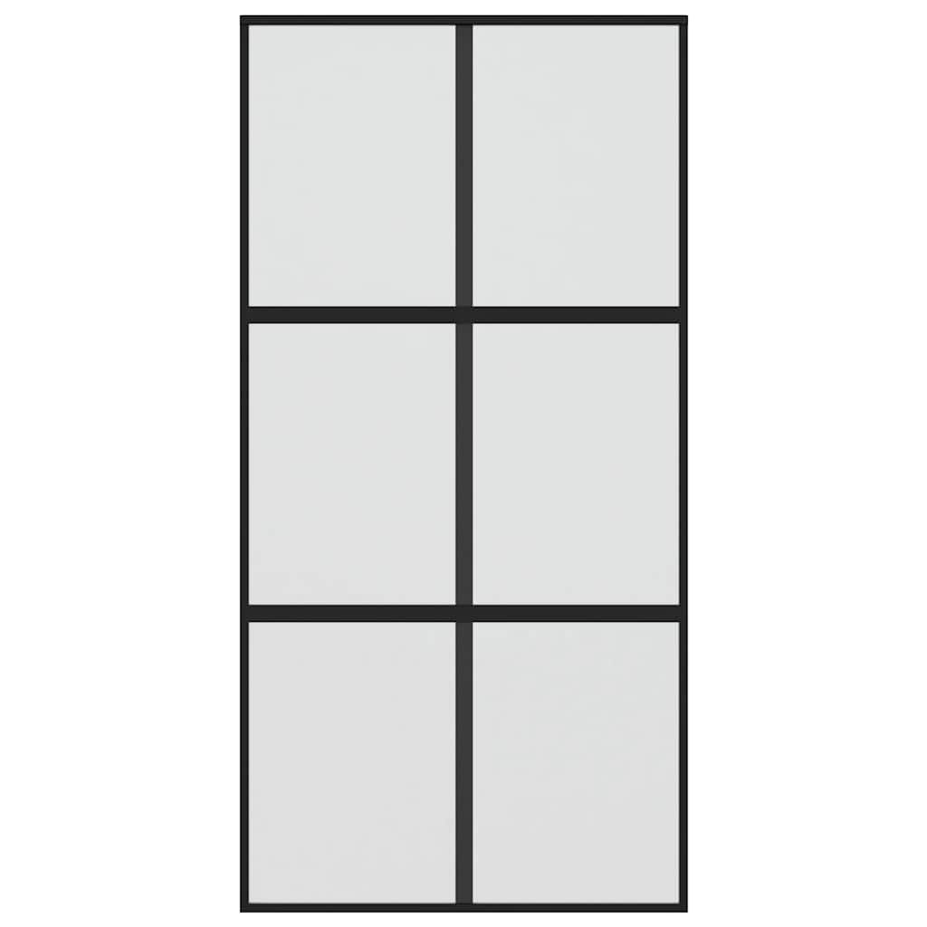 Porta Scorrevole Nera 102,5x205 cm Vetro Temperato e Alluminio