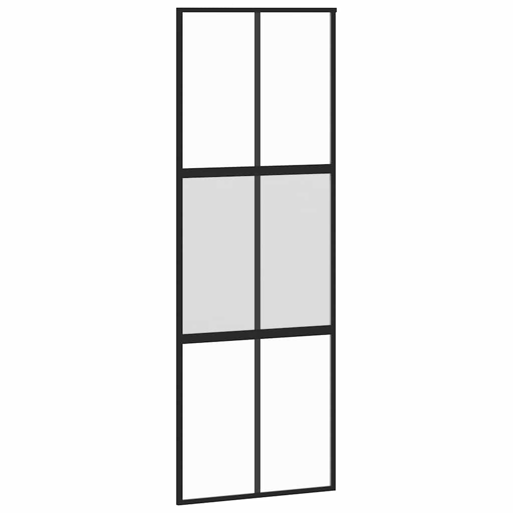 Porta Scorrevole Nera 76x205 cm Vetro Temperato e Alluminio