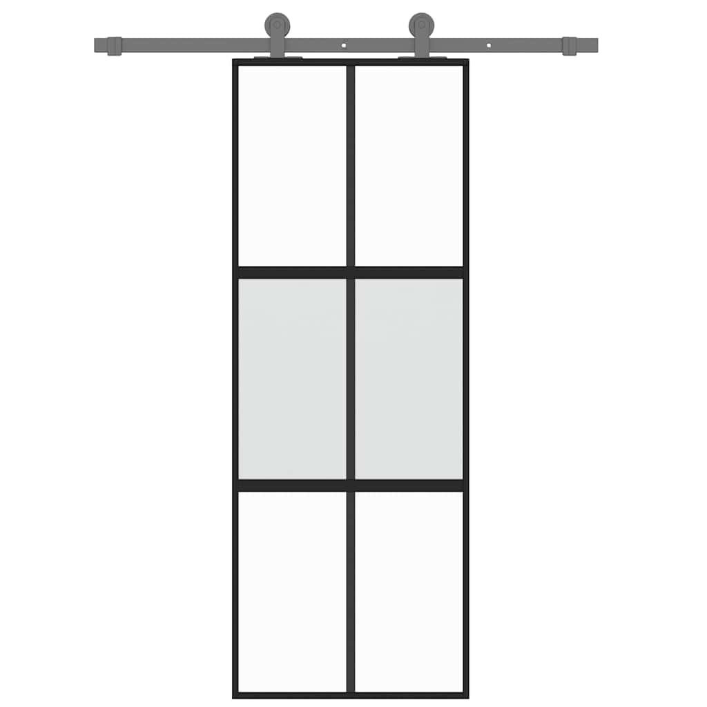Porta Scorrevole Nera 76x205 cm Vetro Temperato e Alluminio