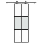 Porta Scorrevole Nera 76x205 cm Vetro Temperato e Alluminio