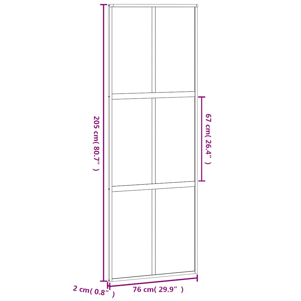 Porta Scorrevole Nera 76x205 cm Vetro Temperato e Alluminio