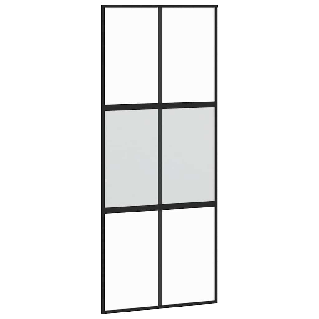 Porta Scorrevole Nera 90x205 cm Vetro Temperato Alluminio