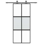 Porta Scorrevole Nera 90x205 cm Vetro Temperato Alluminio