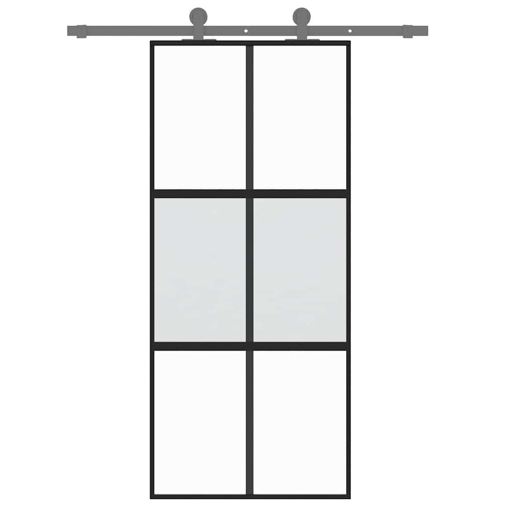 Porta Scorrevole Nera 90x205 cm Vetro Temperato Alluminio