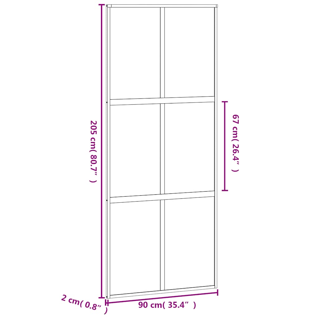 Porta Scorrevole Nera 90x205 cm Vetro Temperato Alluminio