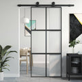 Porta Scorrevole Nera 90x205 cm Vetro Temperato Alluminio