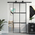 Porta Scorrevole Nera 90x205 cm Vetro Temperato Alluminio