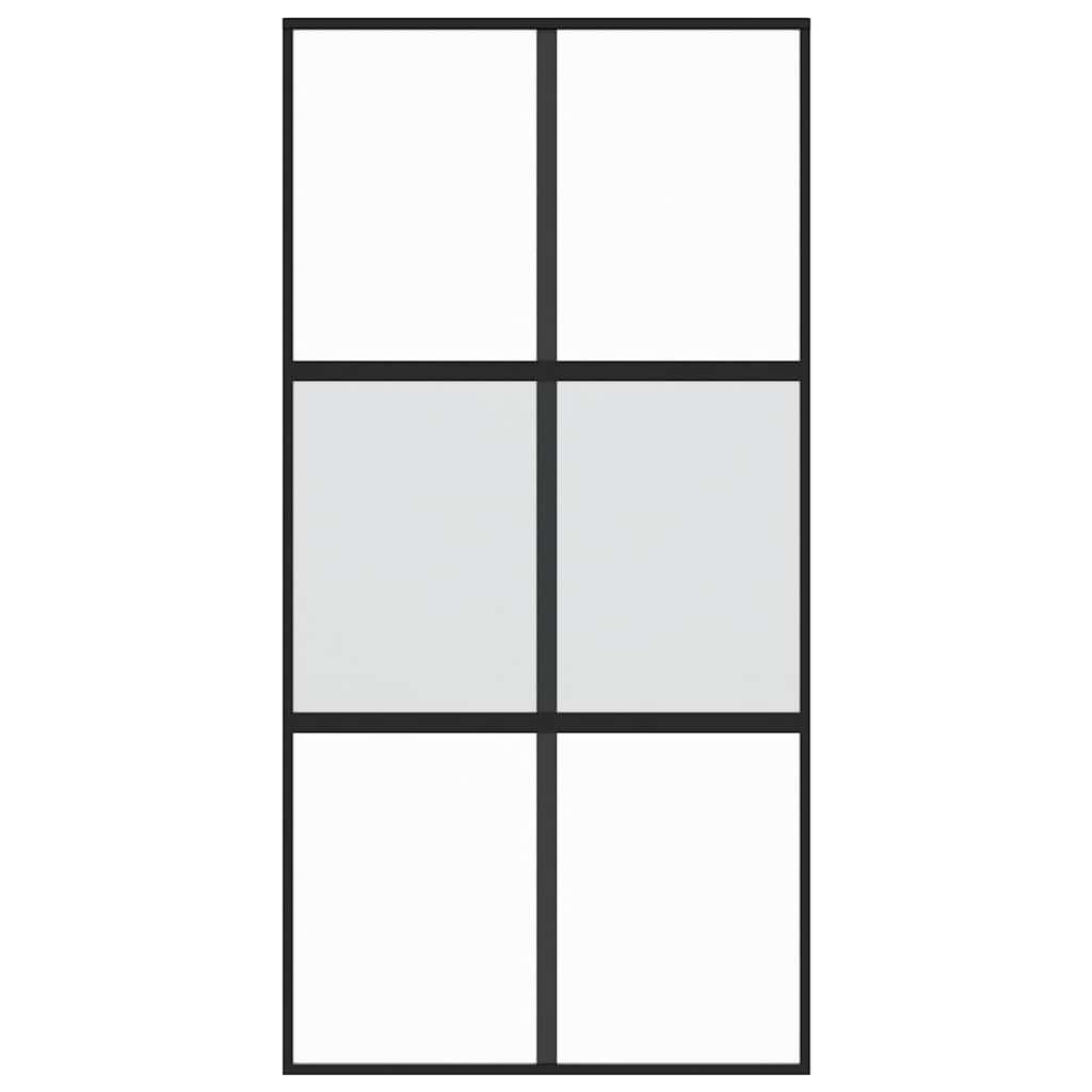 Porta Scorrevole Nera 102,5x205 cm Vetro Temperato e Alluminio