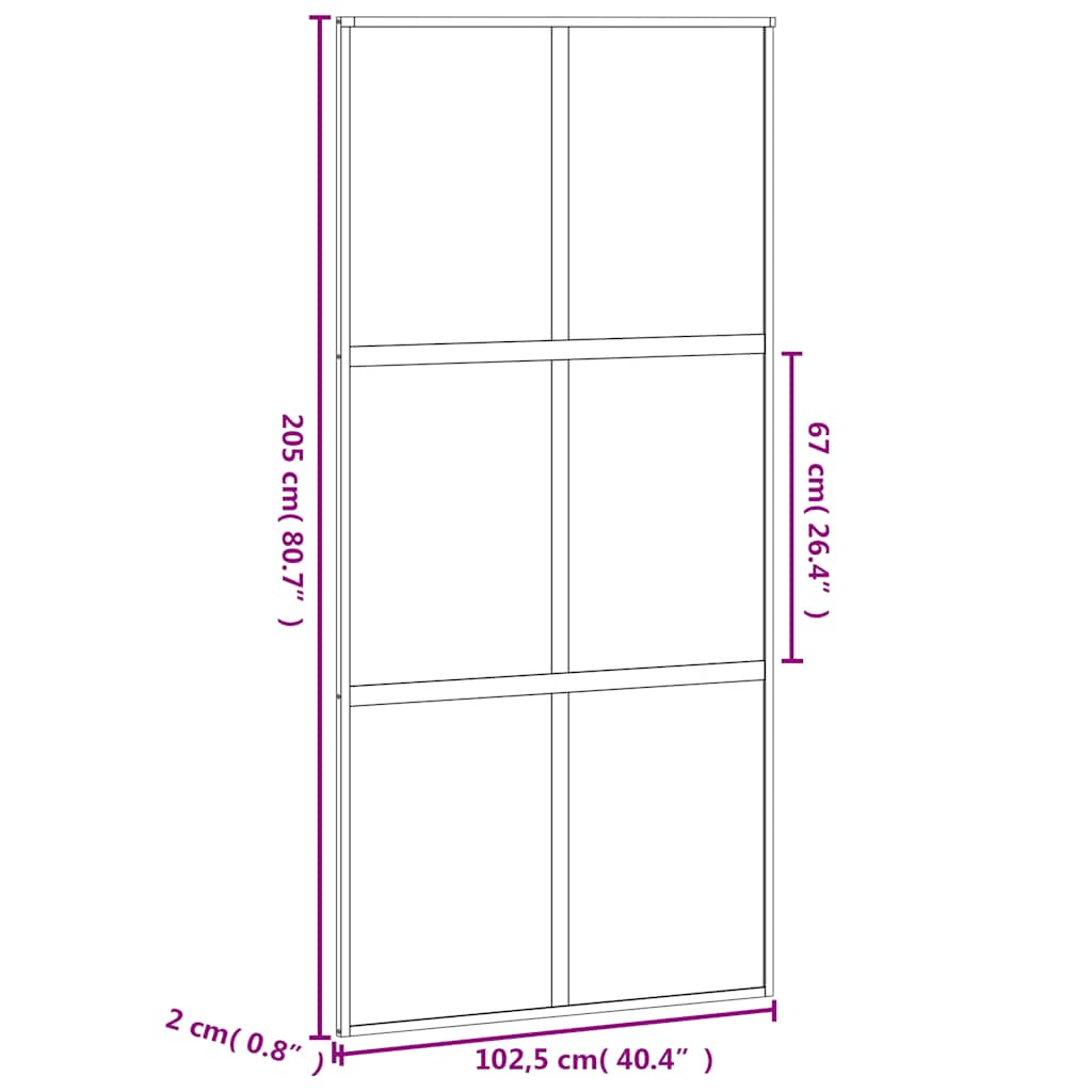 Porta Scorrevole Nera 102,5x205 cm Vetro Temperato e Alluminio