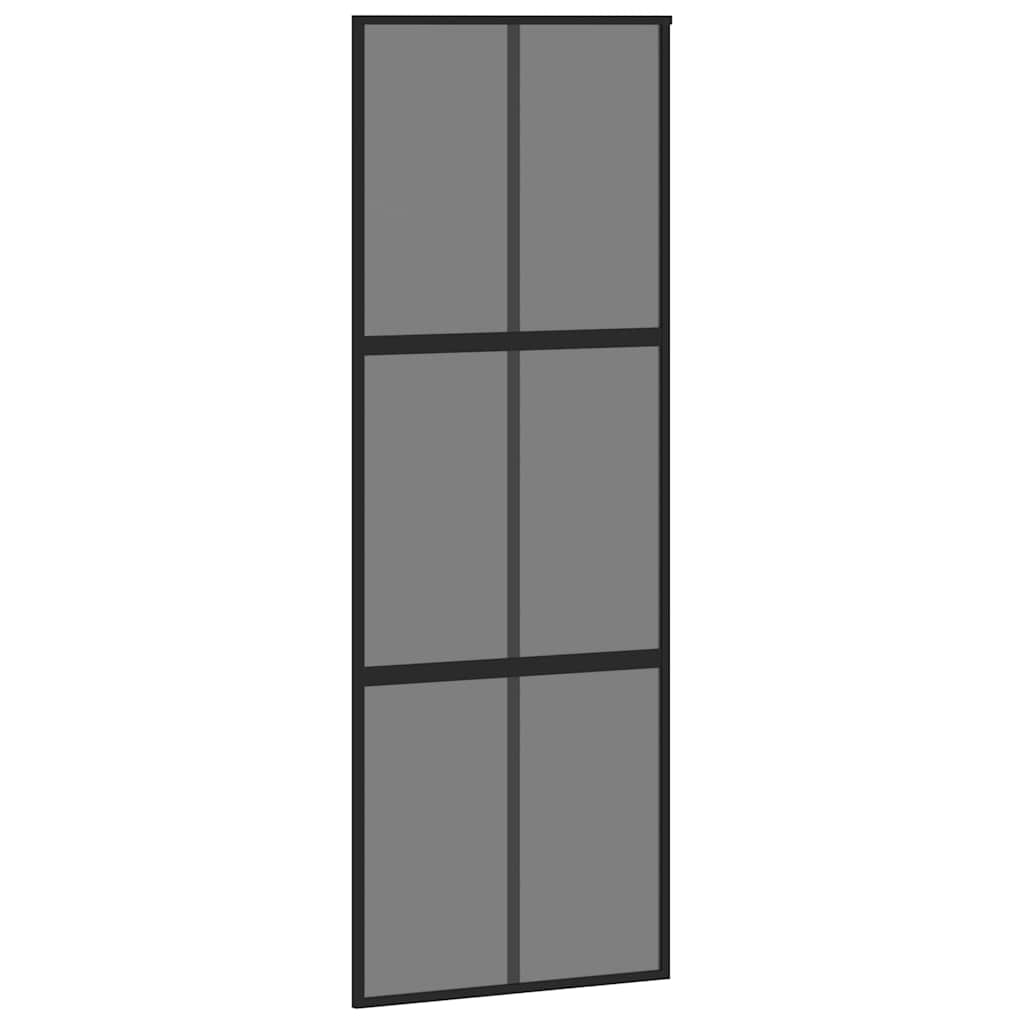 Porta Scorrevole Nera 76x205 cm Vetro Temperato e Alluminio