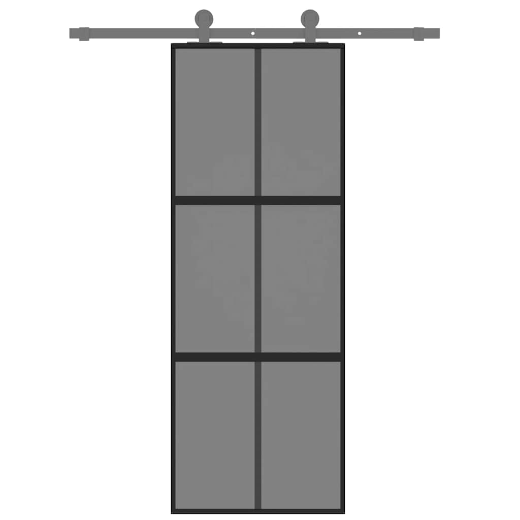 Porta Scorrevole Nera 76x205 cm Vetro Temperato e Alluminio