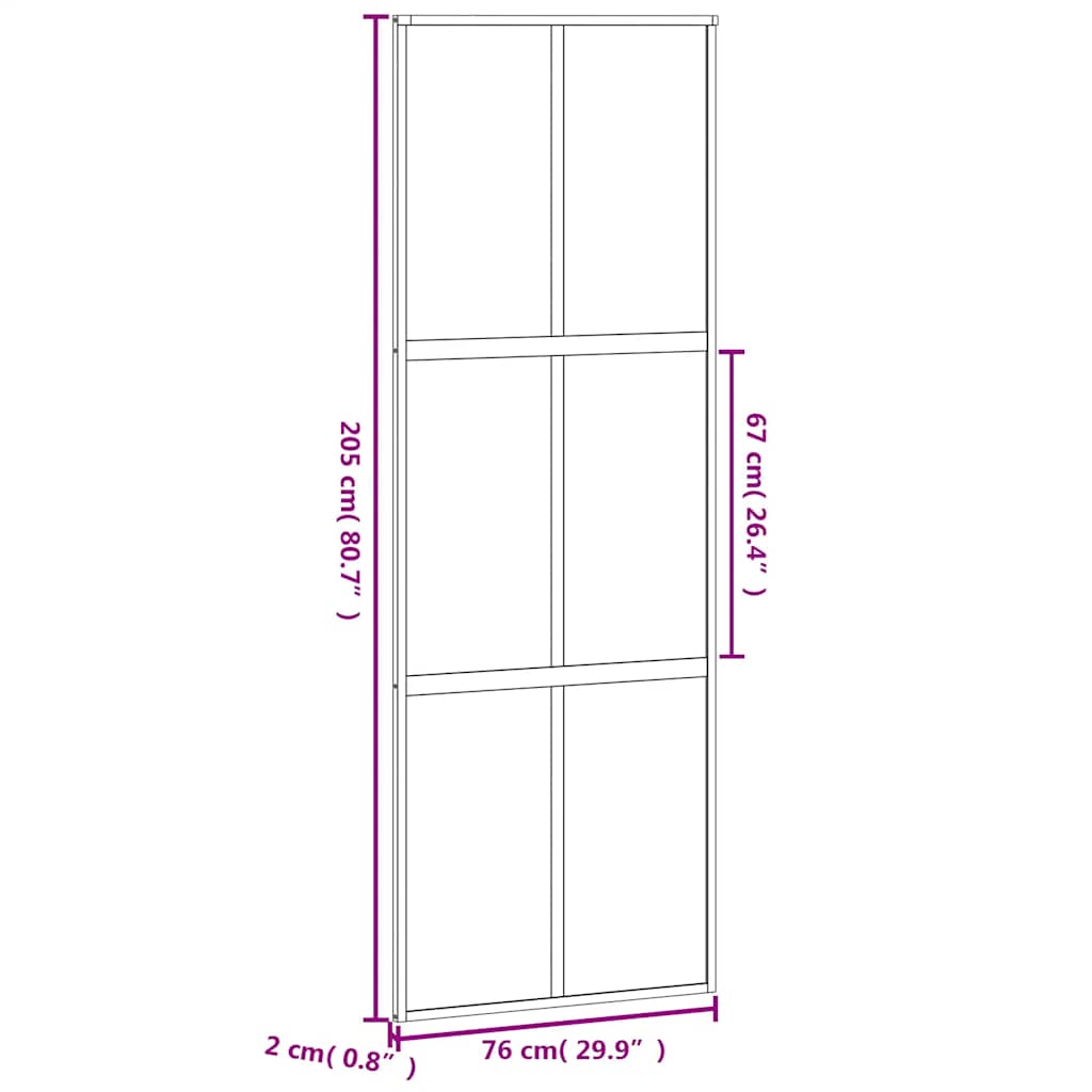 Porta Scorrevole Nera 76x205 cm Vetro Temperato e Alluminio