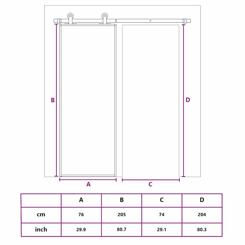 Porta Scorrevole Nera 76x205 cm Vetro Temperato e Alluminio