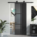 Porta Scorrevole Nera 76x205 cm Vetro Temperato e Alluminio