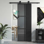 Porta Scorrevole Nera 76x205 cm Vetro Temperato e Alluminio