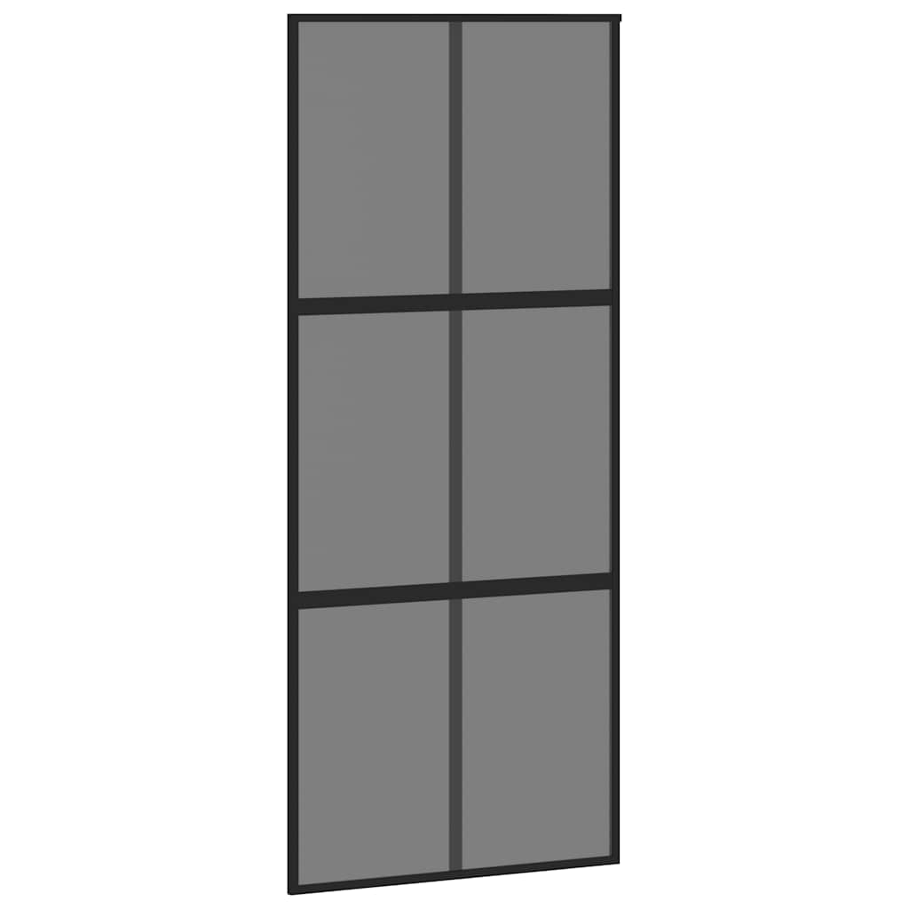 Porta Scorrevole Nera 90x205 cm Vetro Temperato Alluminio