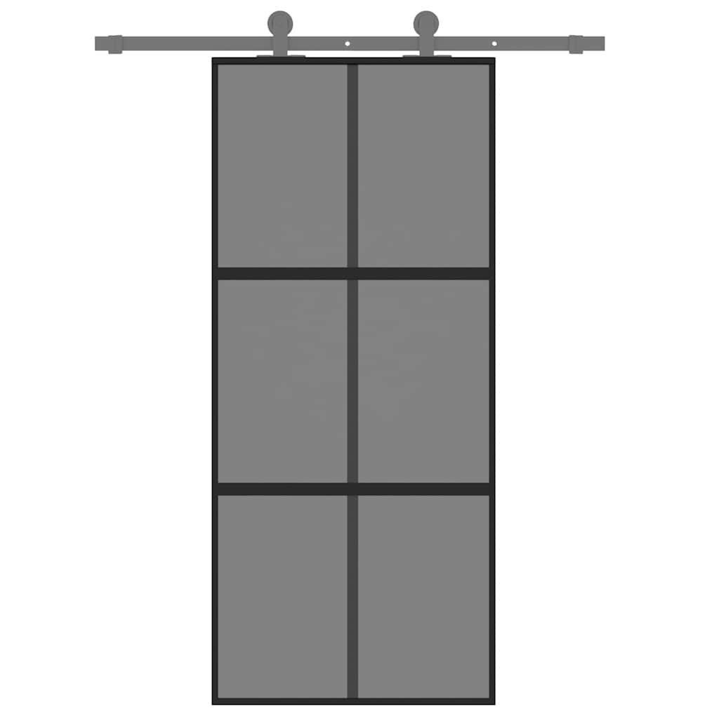 Porta Scorrevole Nera 90x205 cm Vetro Temperato Alluminio
