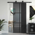 Porta Scorrevole Nera 90x205 cm Vetro Temperato Alluminio