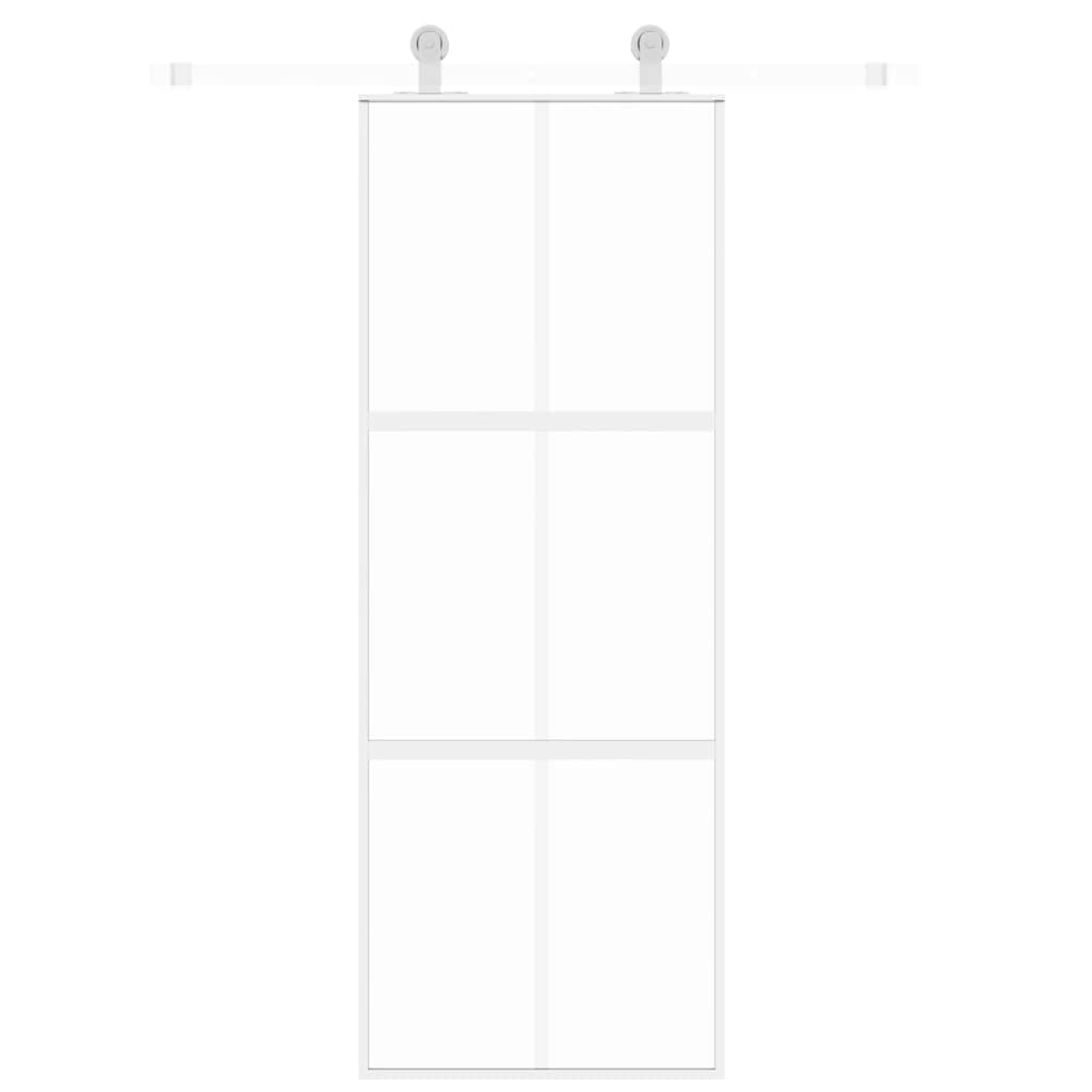 Porta Scorrevole Bianca 76x205 cm Vetro Temperato e Alluminio