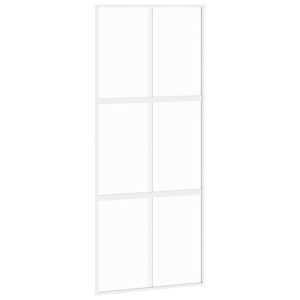 Porta Scorrevole Bianca 90x205 cm Vetro Temperato e Alluminio